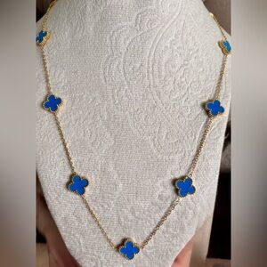 Beautiful Gold and Blue Clover Gold Plated Stainless Steel Necklace, New!